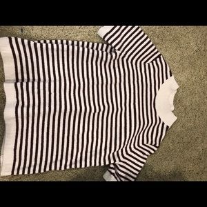 LOFT maroon and pink striped short sleeve sweater